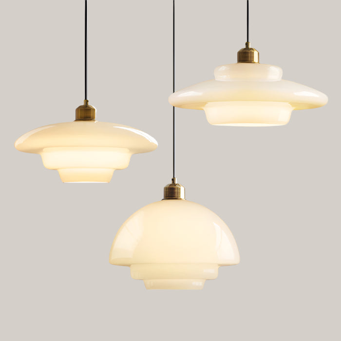 Cream Style White Glass Chandelier LED tri color dimming A B C set