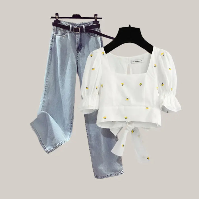 Floral Embroidery Cropped Blouses