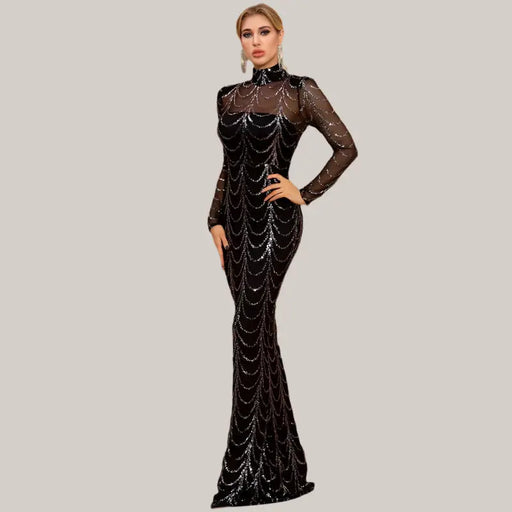 Sequins Women Maxi Dresses Black