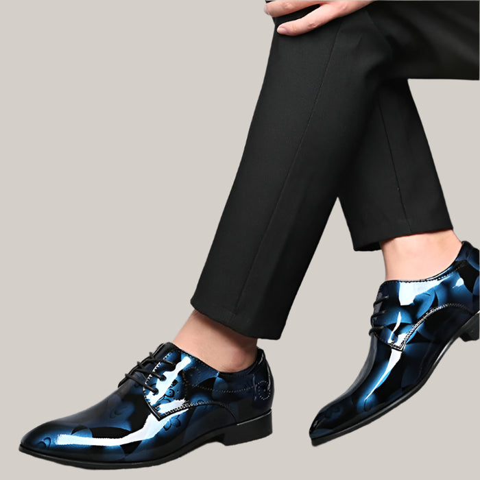 Men's Glossy Leather Dress Shoes Blue