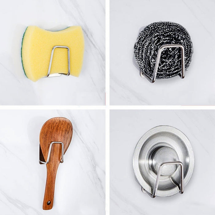 Self-Adhesive 304 Stainless Steel Sink Sponge Holder Silver4pcs
