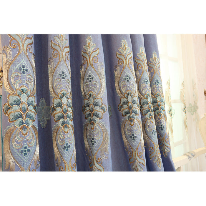 Embroidered Polyester Room-Darkening Curtain Fabric