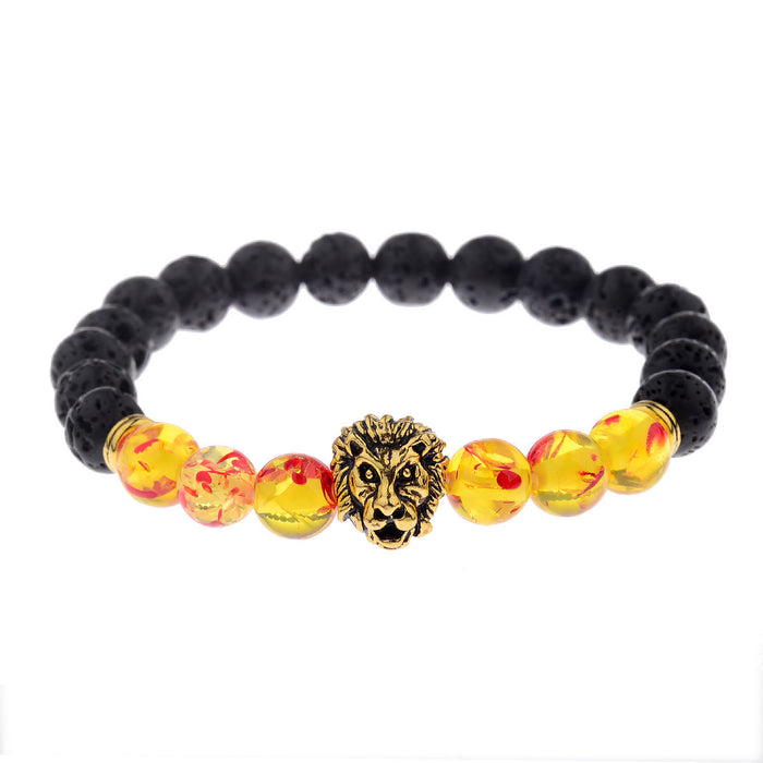 Black Lava Volcanic Stone Petal Beads Bracelet