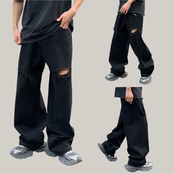Black Loose Straight Jeans For Men