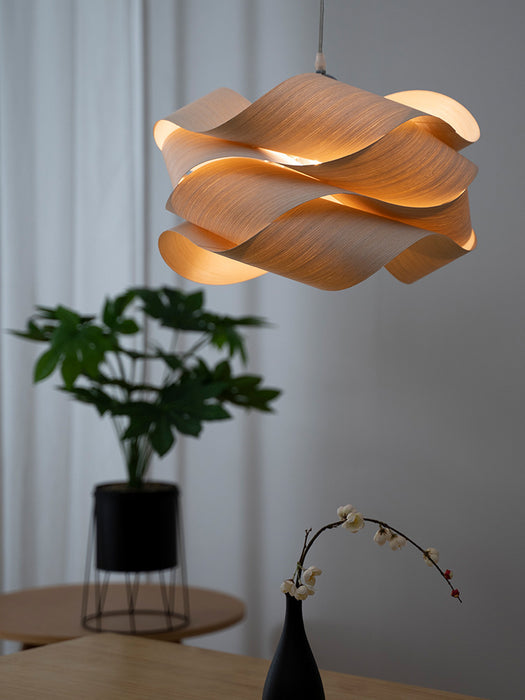 Japanese Solid Wood and Glass LED Chandelier
