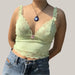 Green V-neck slim lace tank tops