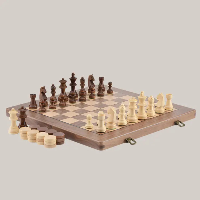 Foldable Solid Wood Chess and Checkers Set