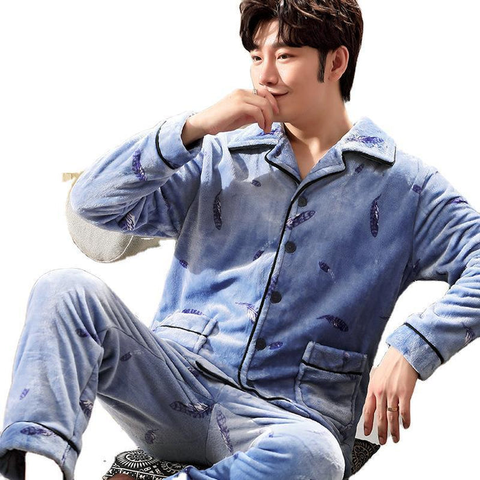 Men's Long-sleeved Flannel Warm Men's Pajamas