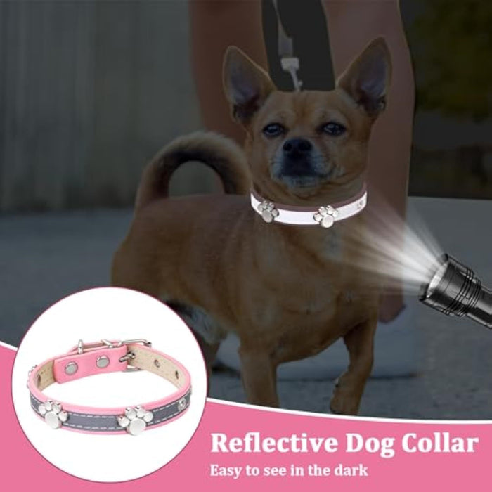 Adjustable Girl Puppy Dog Collars With Cute Paw Rivet