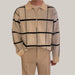Check Lapel Knit Polo Shirt Men Khaki