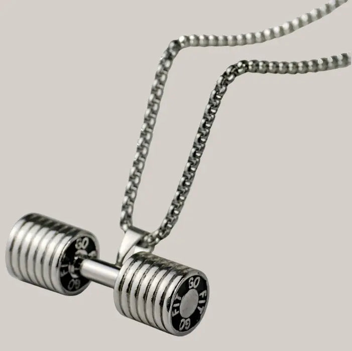 Dumbbell and Barbell Pendant – 3 Colors Silver
