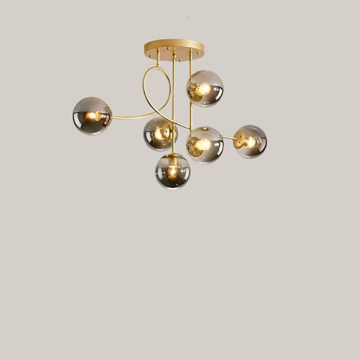 Geometric Iron Chandelier for Living Rooms Golden Smoky Gray Lampshade