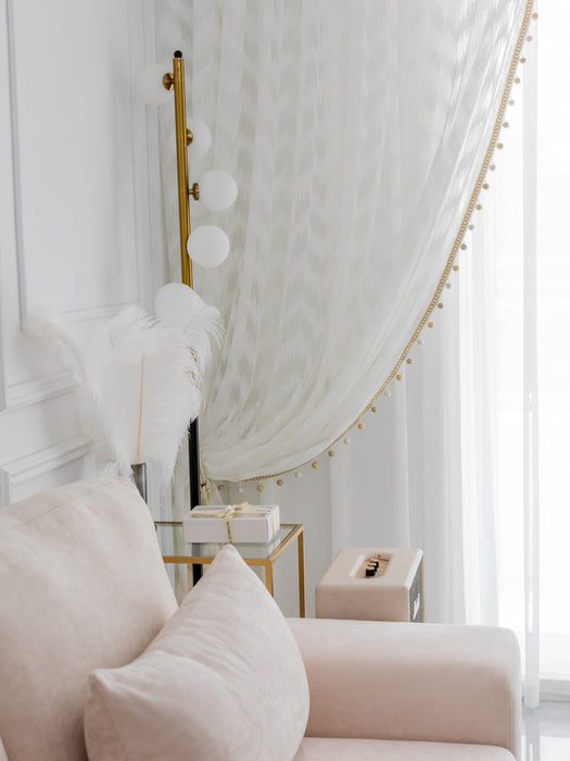 Light Luxury Polyester Curtain with Gold Beads