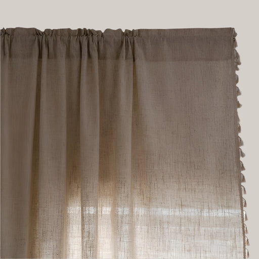 Beige Polyester Tassel Curtain Panel Threading