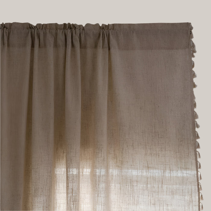 Beige Polyester Tassel Curtain Panel Threading