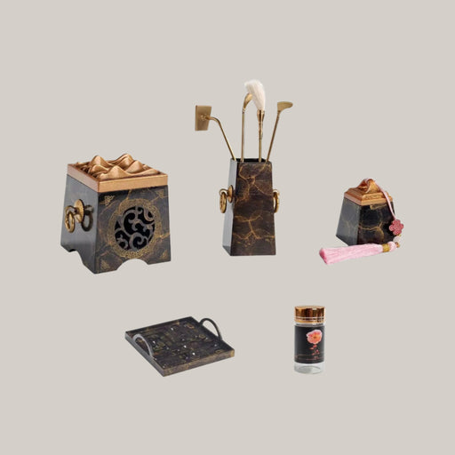 Chinese Copper Incense Ceremony Tool Set, 9 Pieces Citron Sets