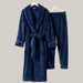Flannel Comfortable Thermal Pajamas Suit Navy Blue