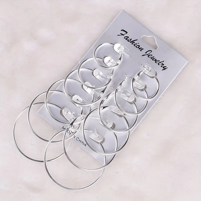 Electroplated Iron Hoop Earring Set – 6 or 12 Pairs Silver 6 Pairs Suit