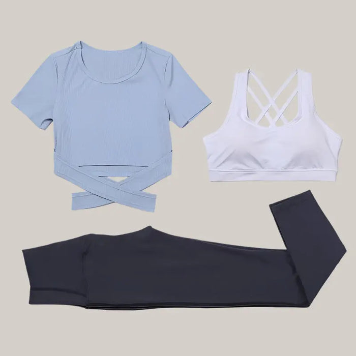 Three-piece speed suit for gym yoga wear Blue white dark grey