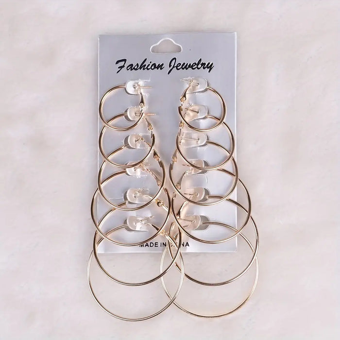Exaggerated Metal Hoop Earrings Suit Gold 6 Pairs Suit