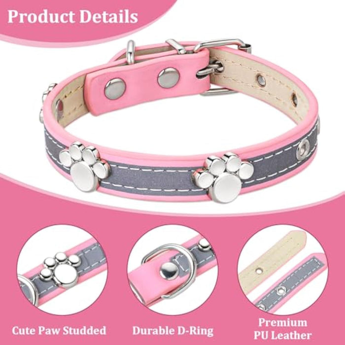 Adjustable Girl Puppy Dog Collars With Cute Paw Rivet