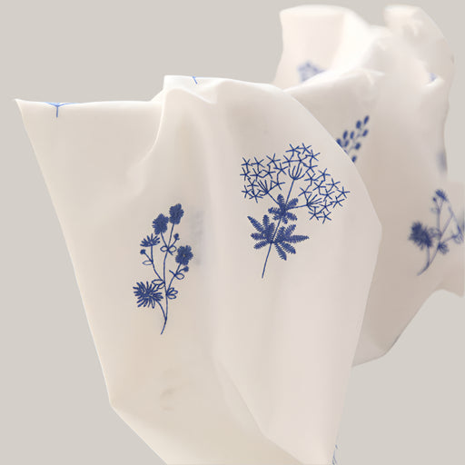 Blue Floral Embroidered Cotton Fabric, 150 × 50 cm