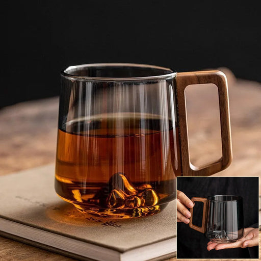 Guanshan Glass Single-layer Side Wooden Handle Cups