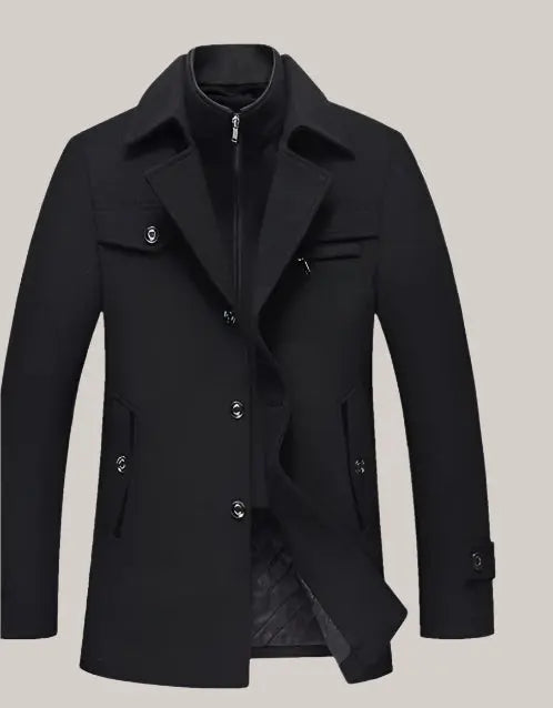 Men Woolen Coats Winter Slim Fit Black