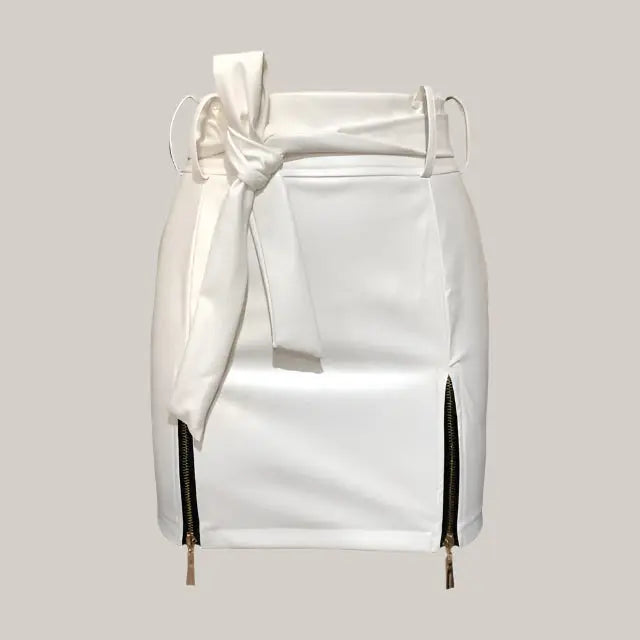 Women Bandage PU Leather Skirt White