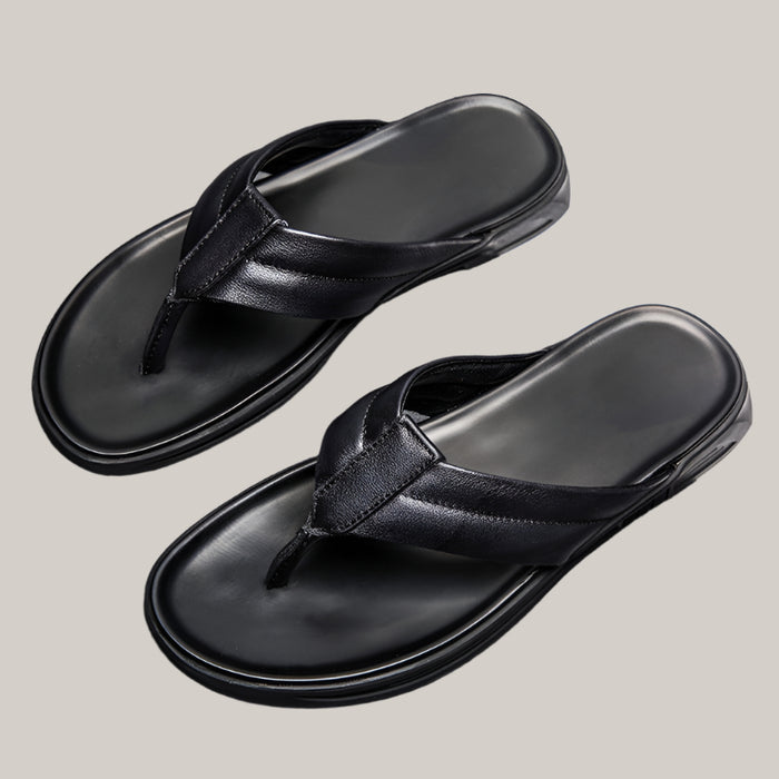 Leather Beach Flip-Flops Black