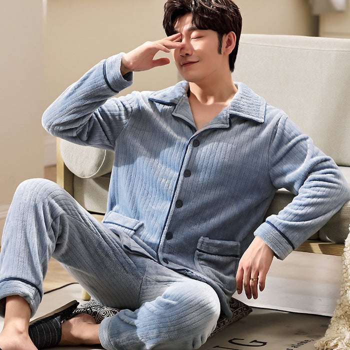 Men's Long-sleeved Flannel Warm Men's Pajamas