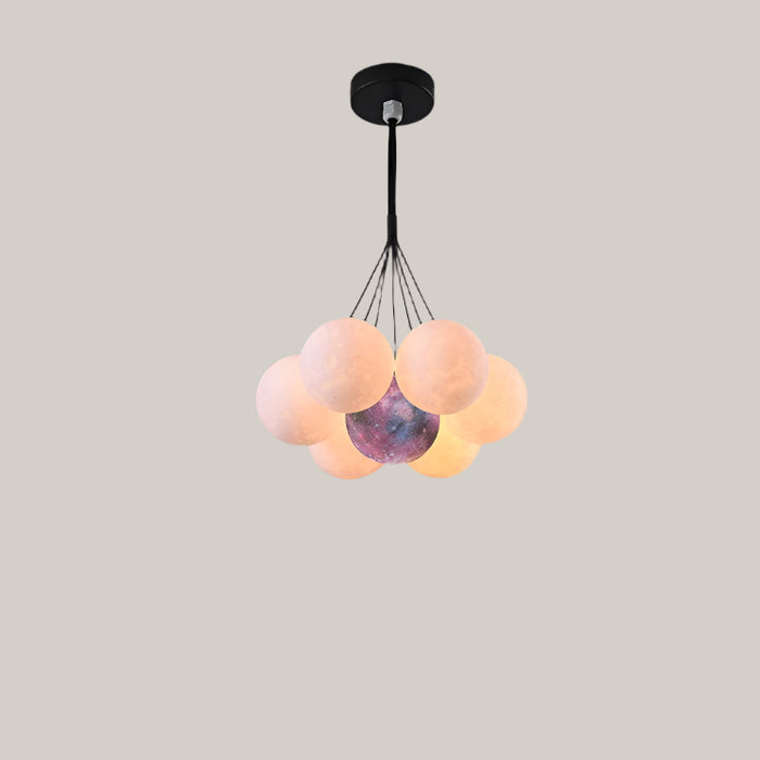 Nordic Moon Bubble LED Chandelier, 4000K Black 7pcs Color ball 12cm