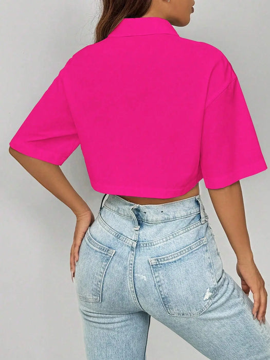Shoulder Pocket Patched Crop Shirt