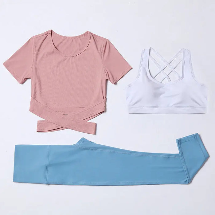 Three-piece speed suit for gym yoga wear Pink white blue