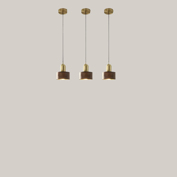 Retro Copper and Walnut Wood Pendant Light