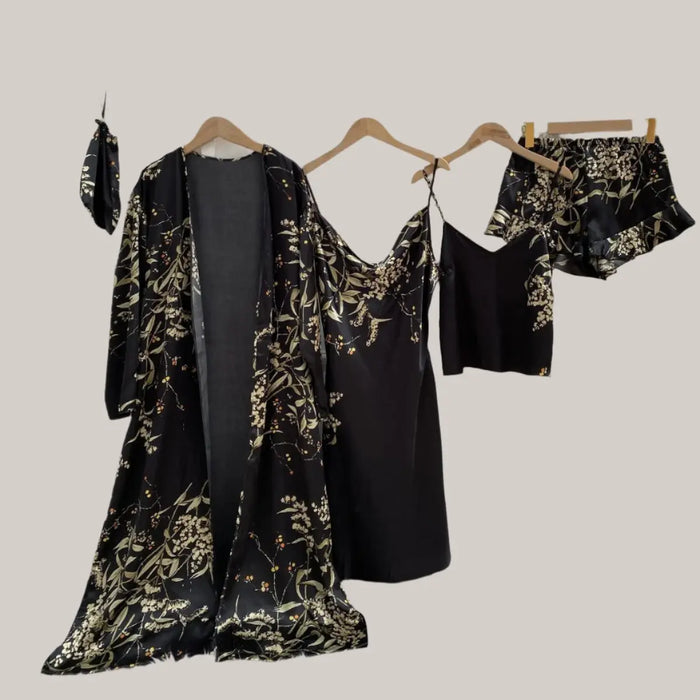 Printed Little Cherry Pajamas For Women Black