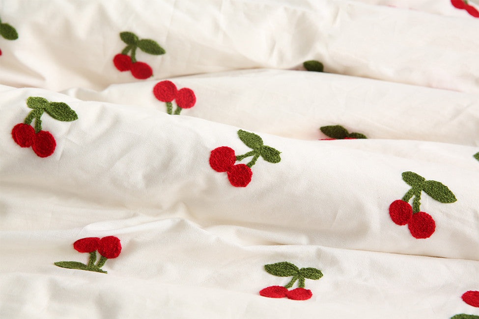 Blue Floral Embroidered Cotton Fabric, 150 × 50 cm Cherry