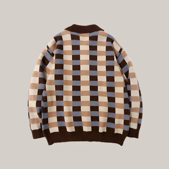 Checkered Polo Collar Sweater For Men