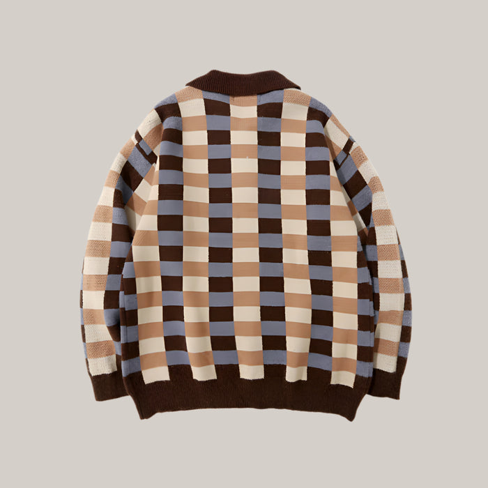 Checkered Polo Collar Sweater For Men