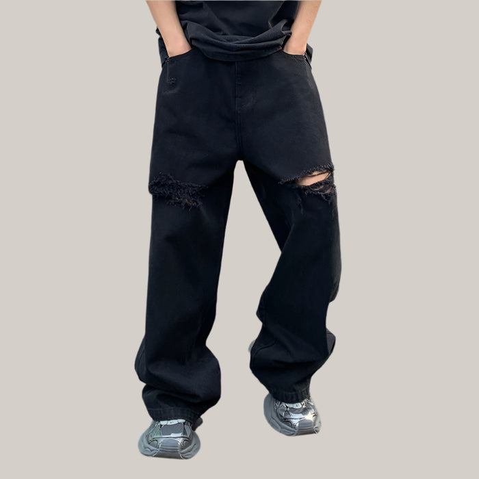 Black Loose Straight Jeans For Men
