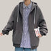 Mens Jackets Hooded Coats Casual Zipper Dark Grey