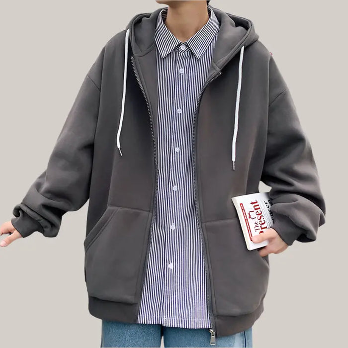 Mens Jackets Hooded Coats Casual Zipper Dark Grey