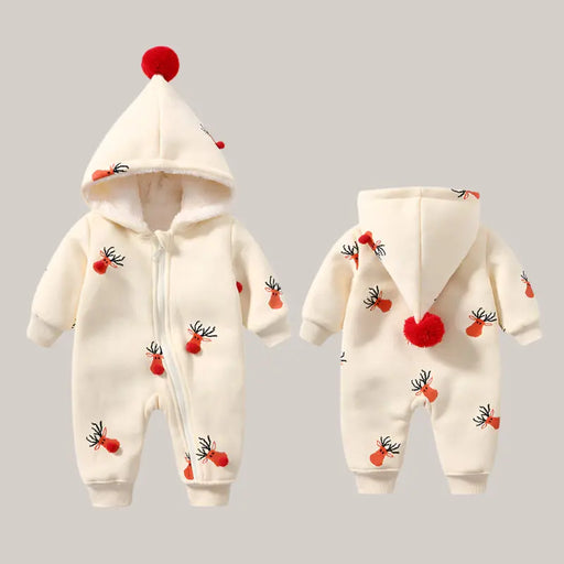 Khaki Padded Warm Baby Clothes Christmas moose