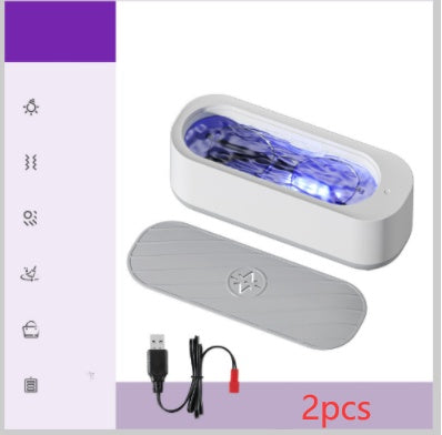 Ultrasonic Cleaner for Eyeglasses and Accessories White With Purple Light Charging 2PCS