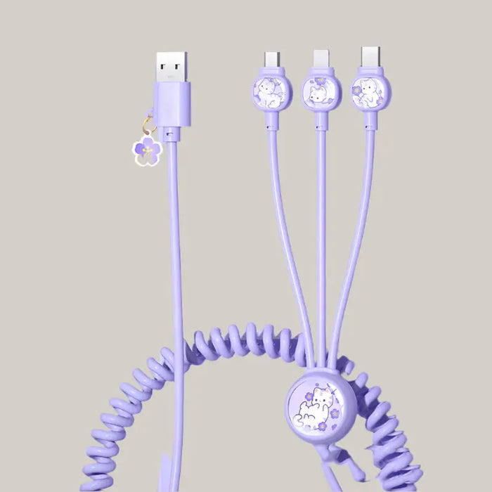 Creative Gift Spring One For Three Data Cables Purple