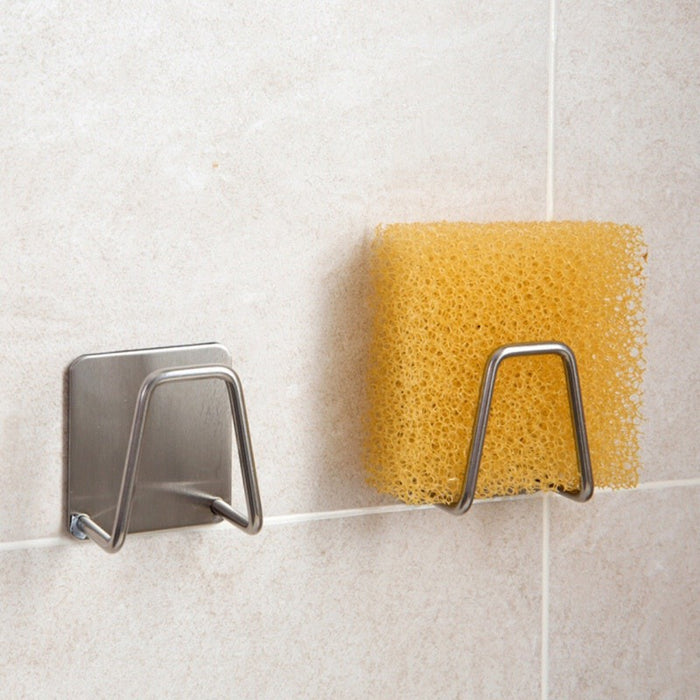 Self-Adhesive 304 Stainless Steel Sink Sponge Holder Silver2pcs