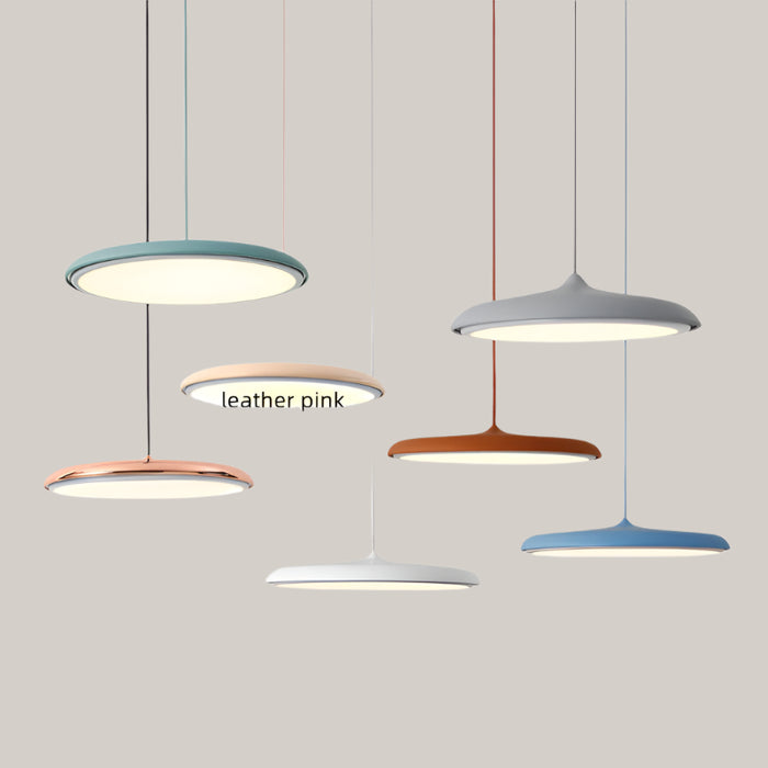 Scandinavian Aluminum Disc LED Chandelier Leather pink