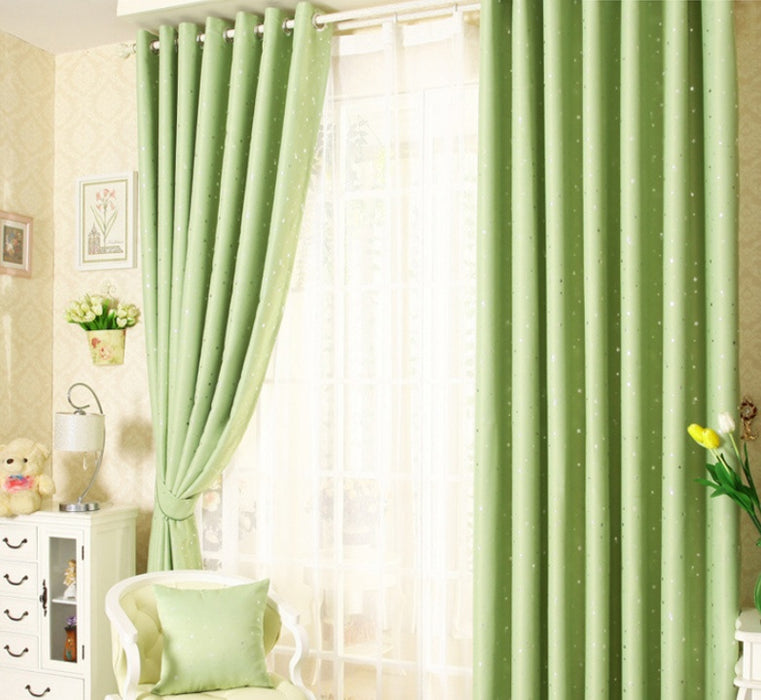 Star print perforated finished curtain Green