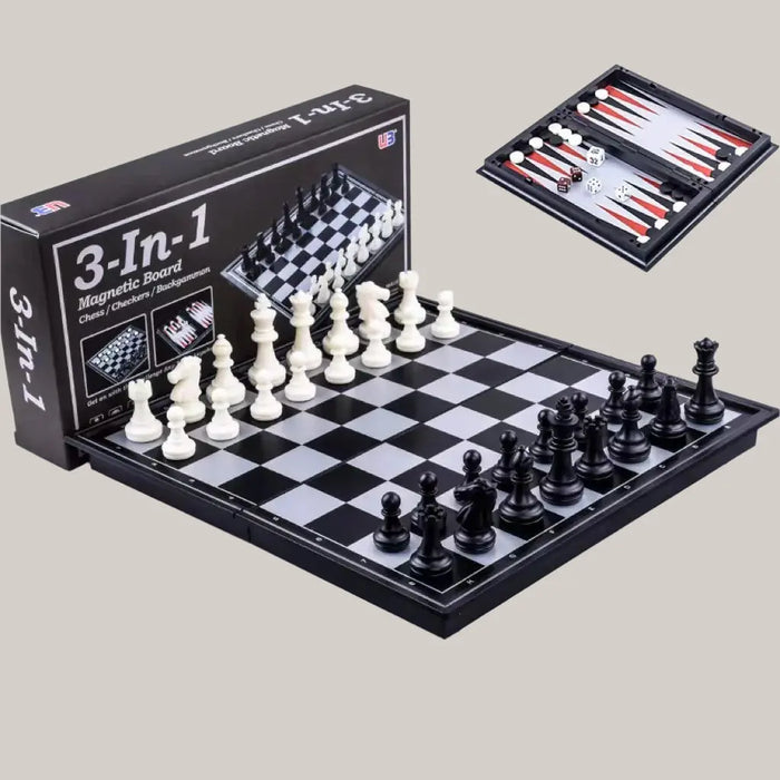 3-in-1 Magnetic Chess, Checkers and Backgammon Set – 3 Sizes 36x18x4.5cm