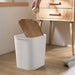 6L PP Swing-Top Trash Bin with Wooden Lid white